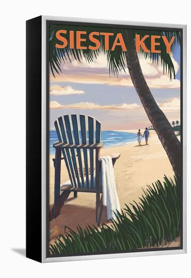 Siesta Key, Florida - Adirondack Chair on the Beach-Lantern Press-Framed Stretched Canvas