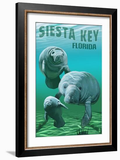 Siesta Key, Florida - Manatees-Lantern Press-Framed Art Print
