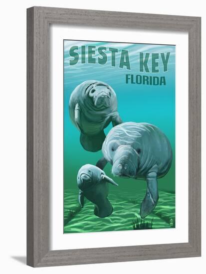 Siesta Key, Florida - Manatees-Lantern Press-Framed Premium Giclee Print