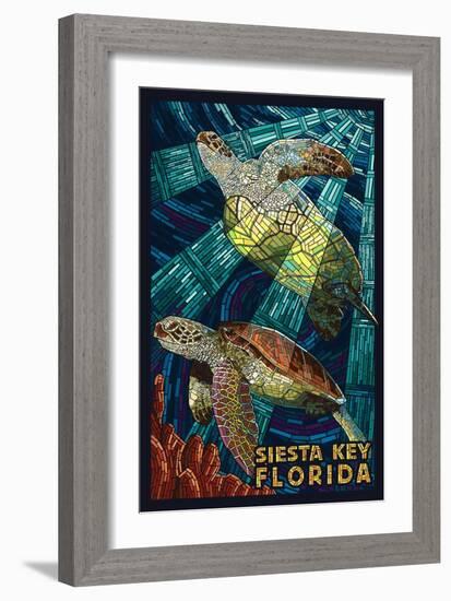 Siesta Key, Florida - Sea Turtle - Mosaic-Lantern Press-Framed Art Print