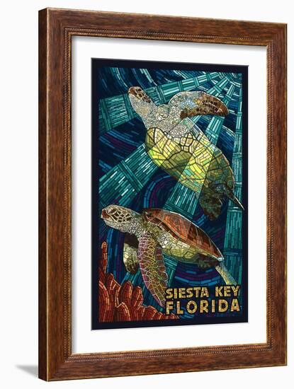 Siesta Key, Florida - Sea Turtle - Mosaic-Lantern Press-Framed Art Print