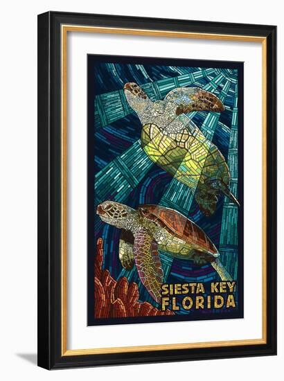 Siesta Key, Florida - Sea Turtle - Mosaic-Lantern Press-Framed Art Print