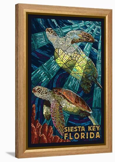 Siesta Key, Florida - Sea Turtle - Mosaic-Lantern Press-Framed Stretched Canvas