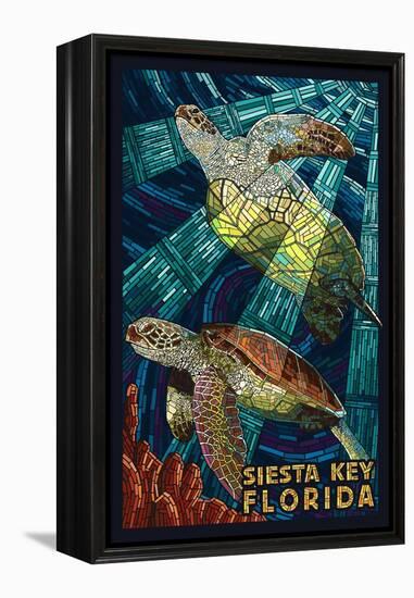 Siesta Key, Florida - Sea Turtle - Mosaic-Lantern Press-Framed Stretched Canvas