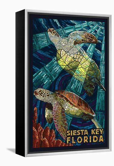 Siesta Key, Florida - Sea Turtle - Mosaic-Lantern Press-Framed Stretched Canvas