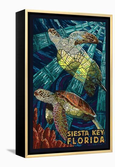 Siesta Key, Florida - Sea Turtle - Mosaic-Lantern Press-Framed Stretched Canvas