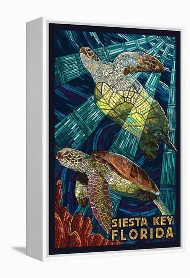 Siesta Key, Florida - Sea Turtle - Mosaic-Lantern Press-Framed Stretched Canvas