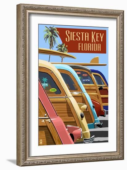 Siesta Key, Florida - Woodies Lined Up-Lantern Press-Framed Art Print