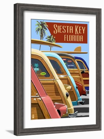 Siesta Key, Florida - Woodies Lined Up-Lantern Press-Framed Art Print