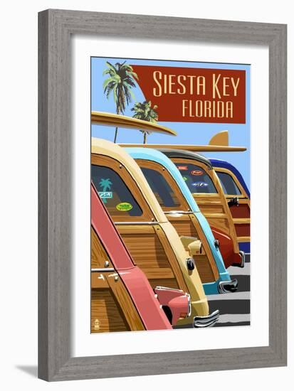 Siesta Key, Florida - Woodies Lined Up-Lantern Press-Framed Art Print