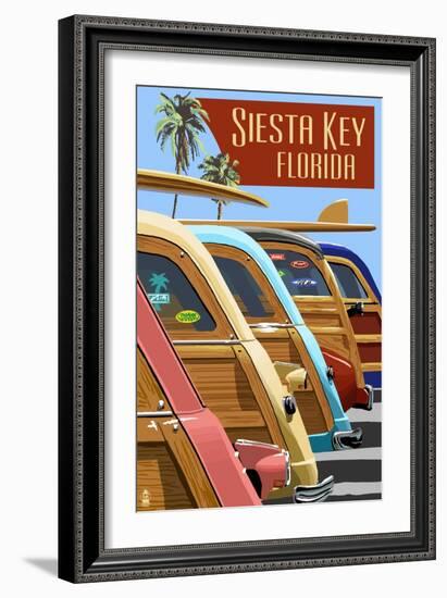 Siesta Key, Florida - Woodies Lined Up-Lantern Press-Framed Art Print