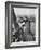 Sightseers Hanging Out Windows in Crown of Statue of Liberty with NJ Shore in the Background-Margaret Bourke-White-Framed Photographic Print