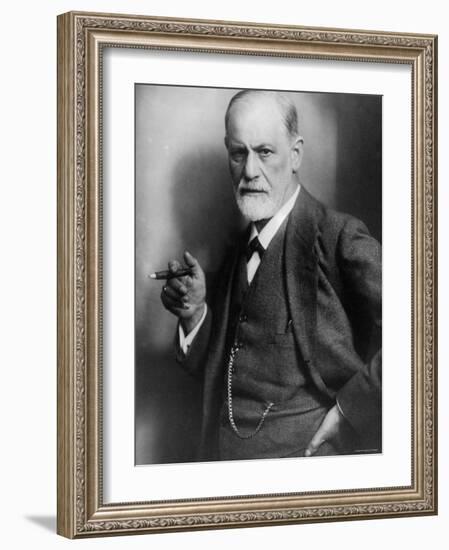 Sigmund Freud, Founder of Psychoanalysis, Smoking Cigar-null-Framed Premium Photographic Print