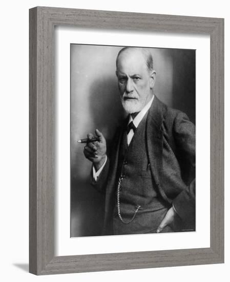 Sigmund Freud, Founder of Psychoanalysis, Smoking Cigar-null-Framed Premium Photographic Print