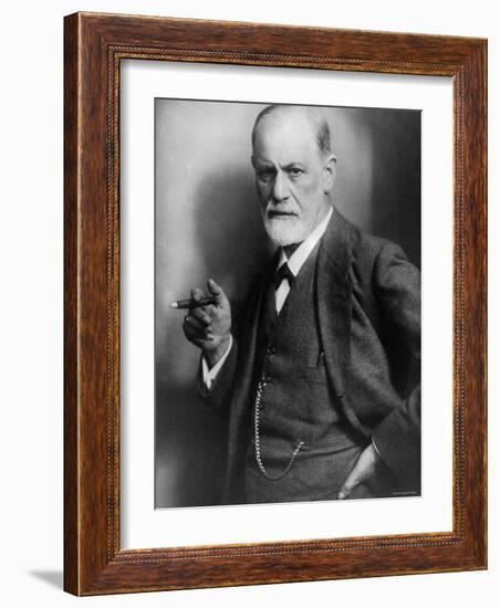 Sigmund Freud, Founder of Psychoanalysis, Smoking Cigar-null-Framed Premium Photographic Print