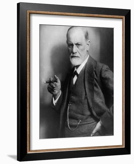 Sigmund Freud, Founder of Psychoanalysis, Smoking Cigar-null-Framed Premium Photographic Print