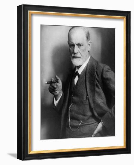 Sigmund Freud, Founder of Psychoanalysis, Smoking Cigar-null-Framed Premium Photographic Print