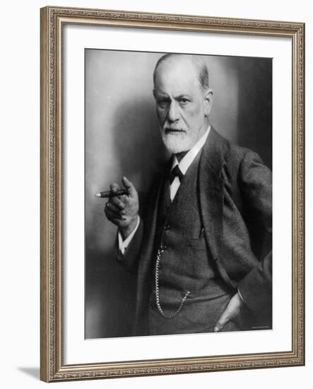 Sigmund Freud, Founder of Psychoanalysis, Smoking Cigar-null-Framed Premium Photographic Print