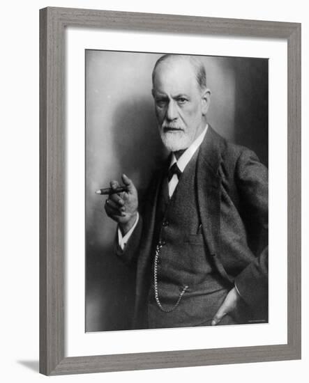 Sigmund Freud, Founder of Psychoanalysis, Smoking Cigar-null-Framed Premium Photographic Print