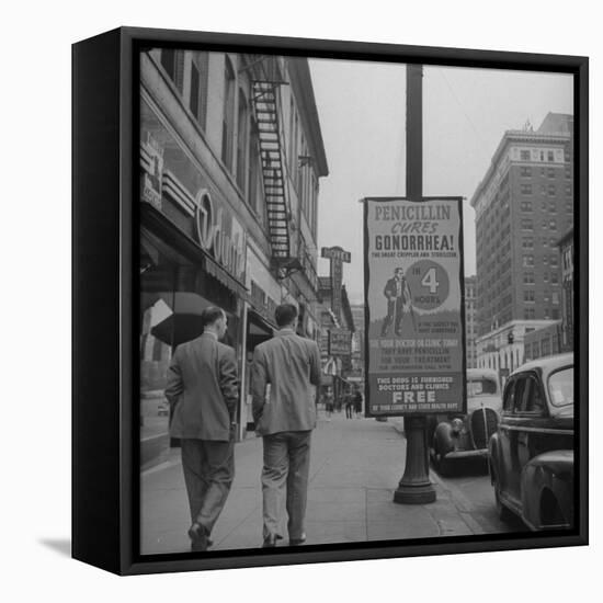 Sign Advertising Penicillin as Treatment For Gonorrhea-Sam Shere-Framed Premier Image Canvas