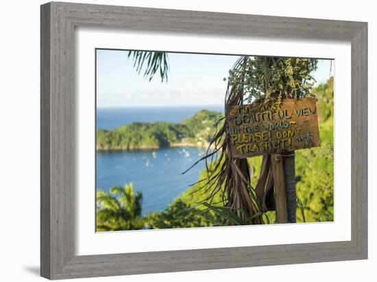 Sign asking not to trash most beautiful view in world, Castara Bay, Tobago, Trinidad and Tobago-Alex Treadway-Framed Photographic Print