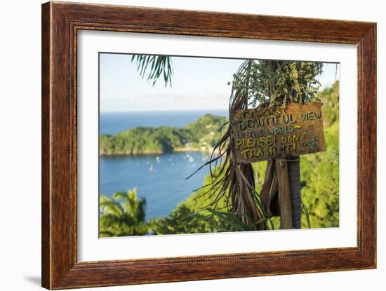 Sign asking not to trash most beautiful view in world, Castara Bay, Tobago, Trinidad and Tobago-Alex Treadway-Framed Photographic Print