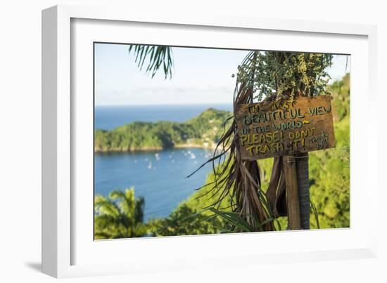 Sign asking not to trash most beautiful view in world, Castara Bay, Tobago, Trinidad and Tobago-Alex Treadway-Framed Photographic Print