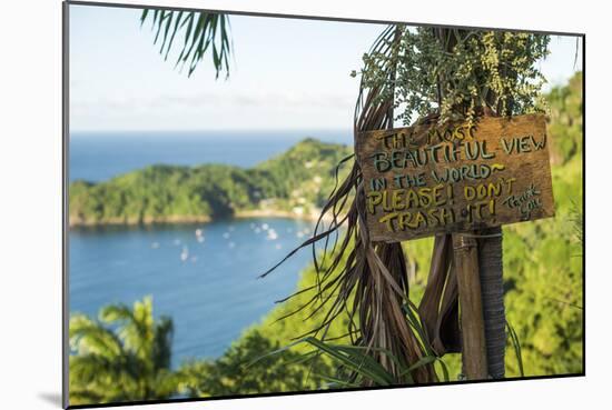 Sign asking not to trash most beautiful view in world, Castara Bay, Tobago, Trinidad and Tobago-Alex Treadway-Mounted Photographic Print