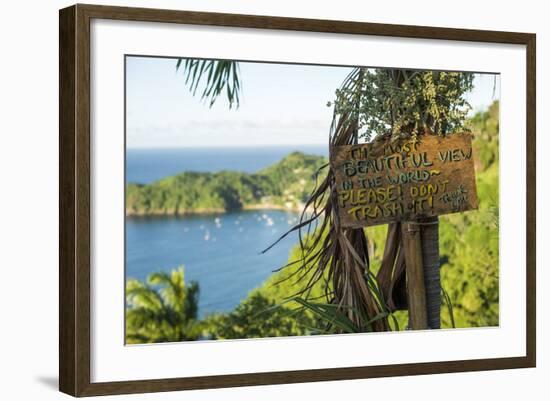 Sign asking not to trash most beautiful view in world, Castara Bay, Tobago, Trinidad and Tobago-Alex Treadway-Framed Photographic Print