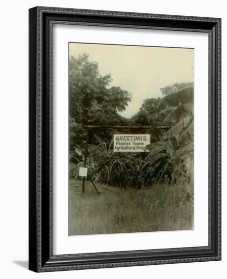 Sign at the Entrance of People's Temple Agricultural Project, Jonestown, Guyana, Nov 1978-null-Framed Photo