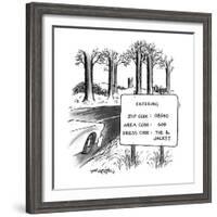 Sign by the side of the road that reads, 'ENTERING ZIP CODE: 08540; AREA ? - New Yorker Cartoon-Henry Martin-Framed Premium Giclee Print