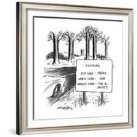 Sign by the side of the road that reads, 'ENTERING ZIP CODE: 08540; AREA ? - New Yorker Cartoon-Henry Martin-Framed Premium Giclee Print