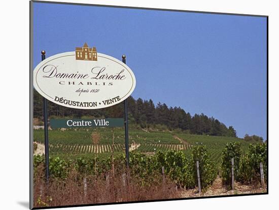 Sign for Domaine Laroche and the Les Clos Grand Cru Vineyard, Chablis, France-Per Karlsson-Mounted Photographic Print