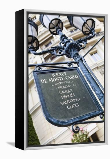 Sign for Exclusive Shops, Monaco-Ville, Monaco, Europe-Amanda Hall-Framed Premier Image Canvas