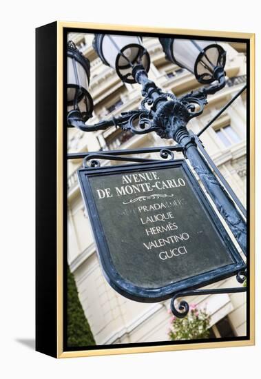 Sign for Exclusive Shops, Monaco-Ville, Monaco, Europe-Amanda Hall-Framed Premier Image Canvas