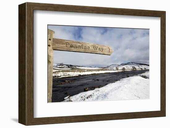 Sign for the Pennine Way Walking Trail on Snowy Landscape by the River Tees, County Durham, England-Stuart Forster-Framed Photographic Print