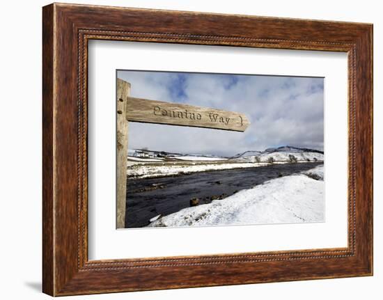 Sign for the Pennine Way Walking Trail on Snowy Landscape by the River Tees, County Durham, England-Stuart Forster-Framed Photographic Print
