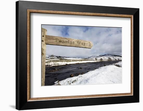 Sign for the Pennine Way Walking Trail on Snowy Landscape by the River Tees, County Durham, England-Stuart Forster-Framed Photographic Print