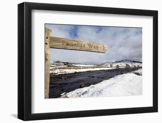 Sign for the Pennine Way Walking Trail on Snowy Landscape by the River Tees, County Durham, England-Stuart Forster-Framed Photographic Print