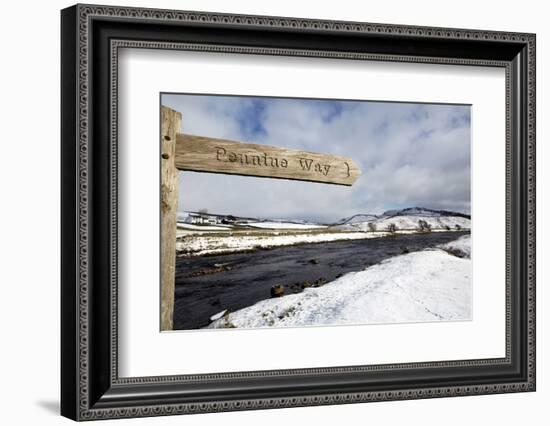 Sign for the Pennine Way Walking Trail on Snowy Landscape by the River Tees, County Durham, England-Stuart Forster-Framed Photographic Print