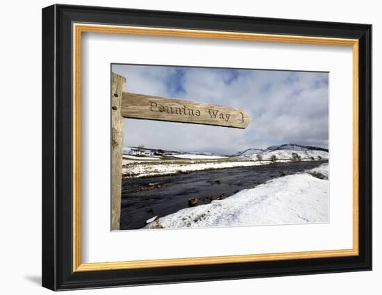 Sign for the Pennine Way Walking Trail on Snowy Landscape by the River Tees, County Durham, England-Stuart Forster-Framed Photographic Print