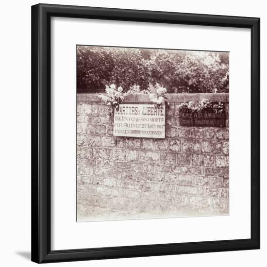 Sign in memory of civilians who were shot by the Germans, Dinant, Belgium, c1914-c1918-Unknown-Framed Photographic Print