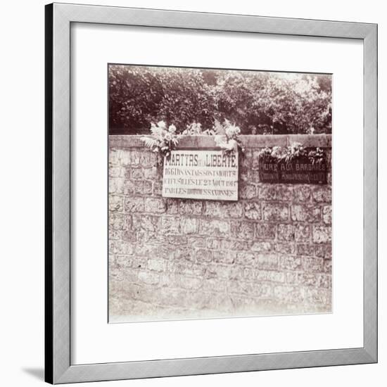 Sign in memory of civilians who were shot by the Germans, Dinant, Belgium, c1914-c1918-Unknown-Framed Photographic Print