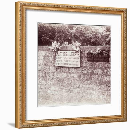 Sign in memory of civilians who were shot by the Germans, Dinant, Belgium, c1914-c1918-Unknown-Framed Photographic Print