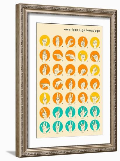 Sign Language Hand Alphabet-Jazzberry Blue-Framed Premium Giclee Print