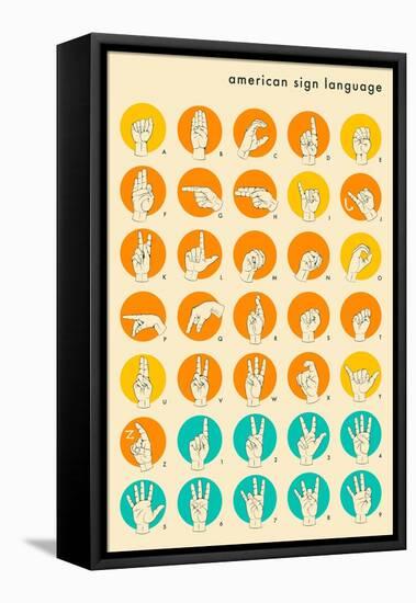 Sign Language Hand Alphabet-Jazzberry Blue-Framed Stretched Canvas