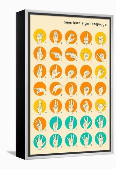 Sign Language Hand Alphabet-Jazzberry Blue-Framed Stretched Canvas