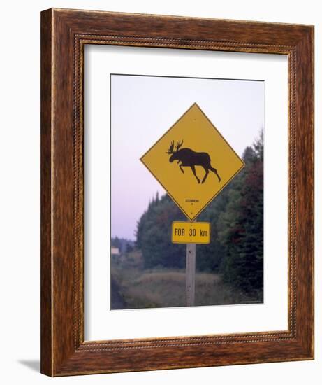 Sign, Moose Crossing the Road, Algonquin Provincial Park, Ontario, Canada-Thorsten Milse-Framed Photographic Print