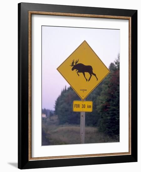 Sign, Moose Crossing the Road, Algonquin Provincial Park, Ontario, Canada-Thorsten Milse-Framed Photographic Print