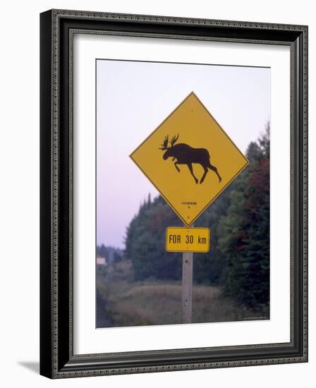 Sign, Moose Crossing the Road, Algonquin Provincial Park, Ontario, Canada-Thorsten Milse-Framed Photographic Print